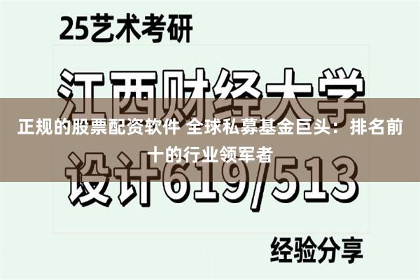 正规的股票配资软件 全球私募基金巨头：排名前十的行业领军者