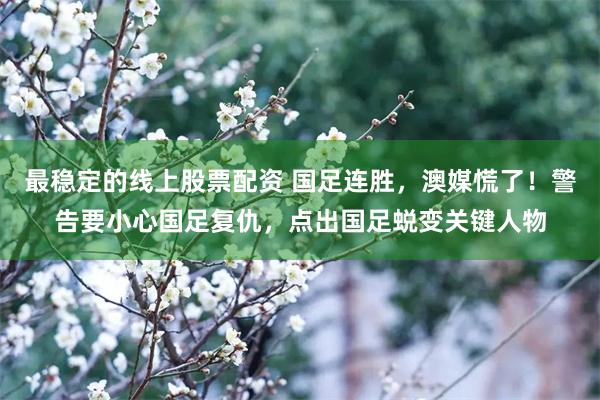 最稳定的线上股票配资 国足连胜，澳媒慌了！警告要小心国足复仇，点出国足蜕变关键人物