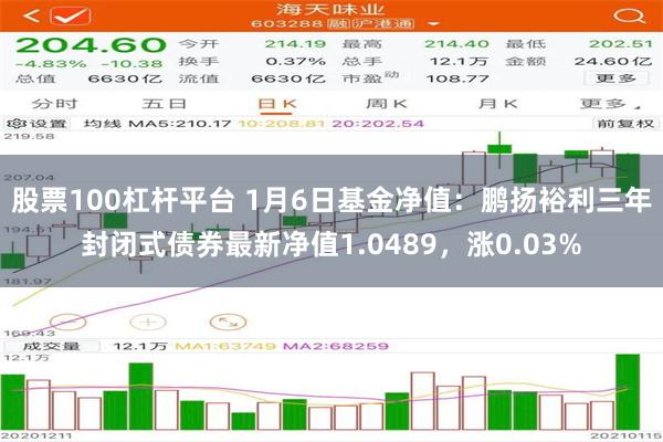股票100杠杆平台 1月6日基金净值：鹏扬裕利三年封闭式债券最新净值1.0489，涨0.03%