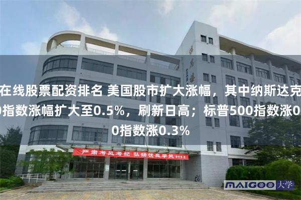 在线股票配资排名 美国股市扩大涨幅，其中纳斯达克100指数涨幅扩大至0.5%，刷新日高；标普500指数涨0.3%