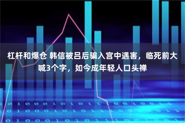 杠杆和爆仓 韩信被吕后骗入宫中遇害，临死前大喊3个字，如今成年轻人口头禅