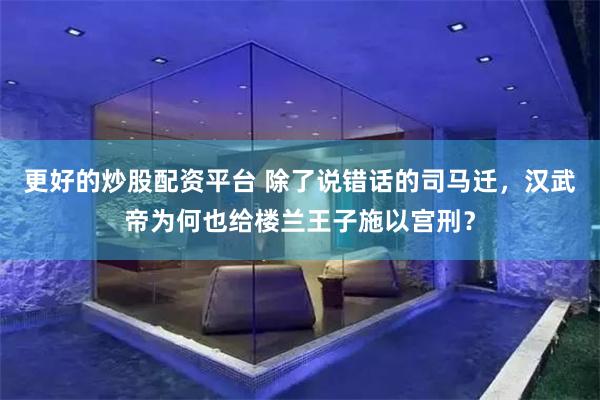 更好的炒股配资平台 除了说错话的司马迁，汉武帝为何也给楼兰王子施以宫刑？