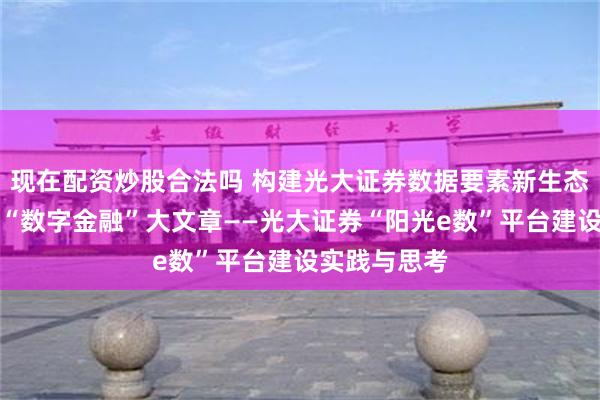 现在配资炒股合法吗 构建光大证券数据要素新生态，助力做好“数字金融”大文章——光大证券“阳光e数”平台建设实践与思考