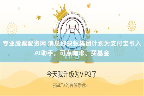专业股票配资网 消息称蚂蚁集团计划为支付宝引入AI助手，可点咖啡、买基金